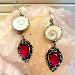 Handmade Garnet Shiva Eye  On Sterling Silver Earrings